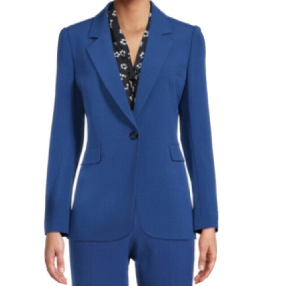 Bar III Solid Blue Notched Lapel One Button Blazer Jacket Size 10